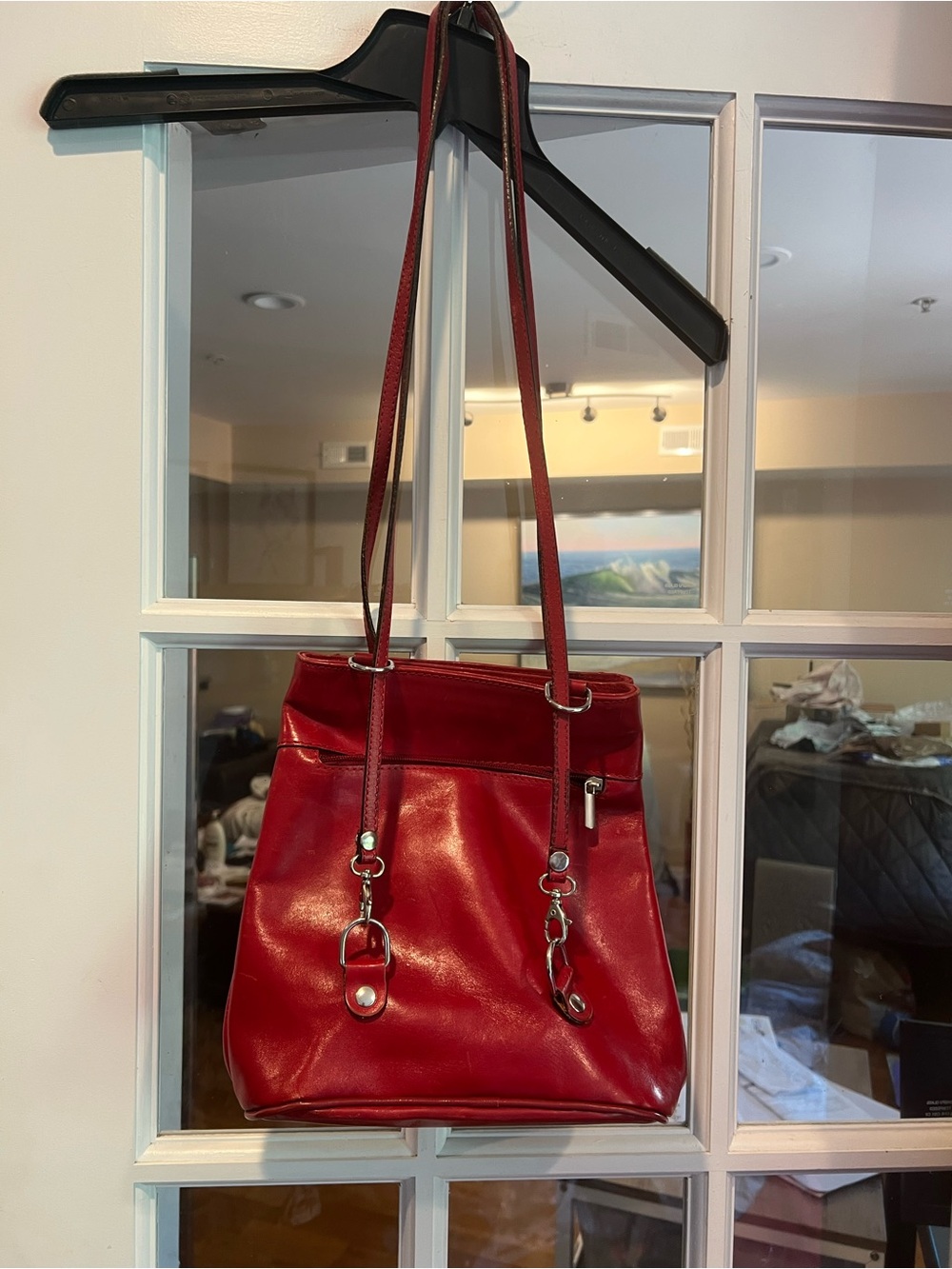 Jacques Christi Sleek Red Shoulder Tote with Silver Hardware